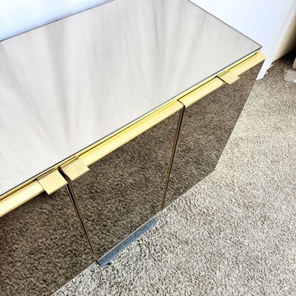 Postmodern Smoked Mirror and Gold Credenza