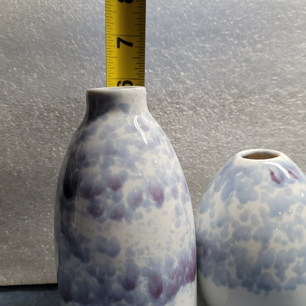 Glazed Ceramic Vases, 3 piece, white - blue small Table Vases NEW (9F)