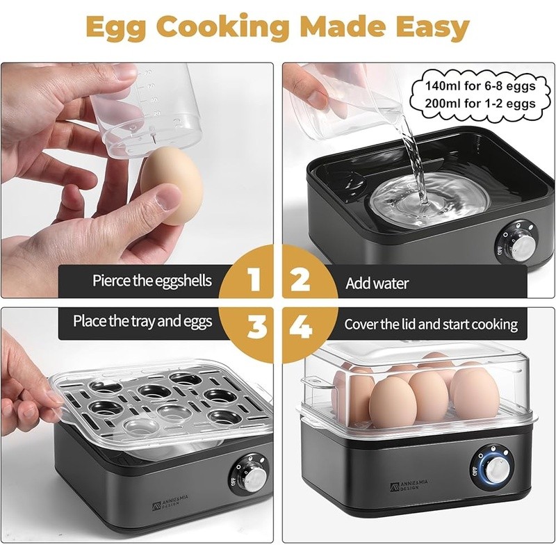 Electric Egg Cooker 8 Egg Capacity Soft Medium Hard Boiled Easy Cleanup New