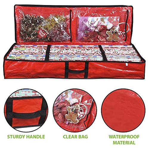 Wrapping Paper Storage Containers | Gift Wrap Organizer Under Bed Red