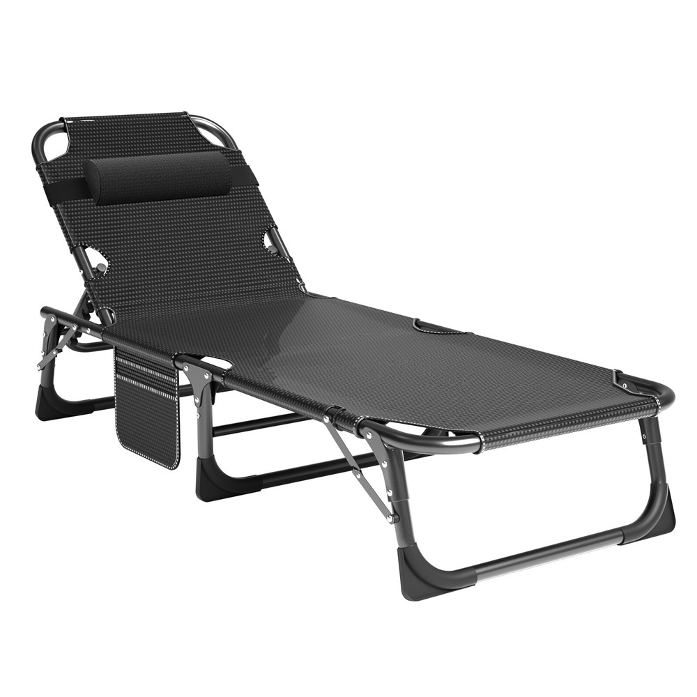 Rollaway Folding Guest Bed Rolling Cot Folding Chaise with Pillow Camping Bed