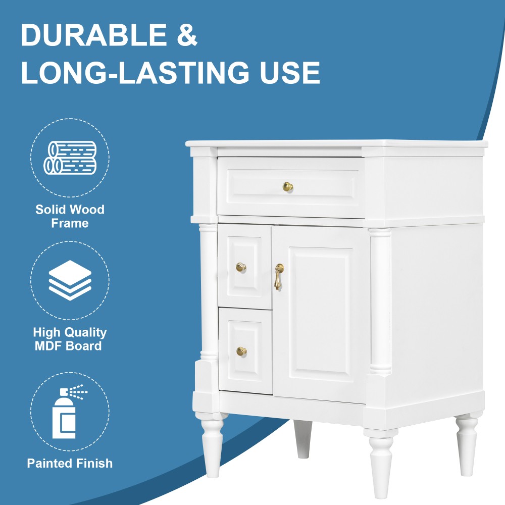Bathroom Vanity W Sink Flip Drawer Adjustable Shelf Solid Rubberwood Frame