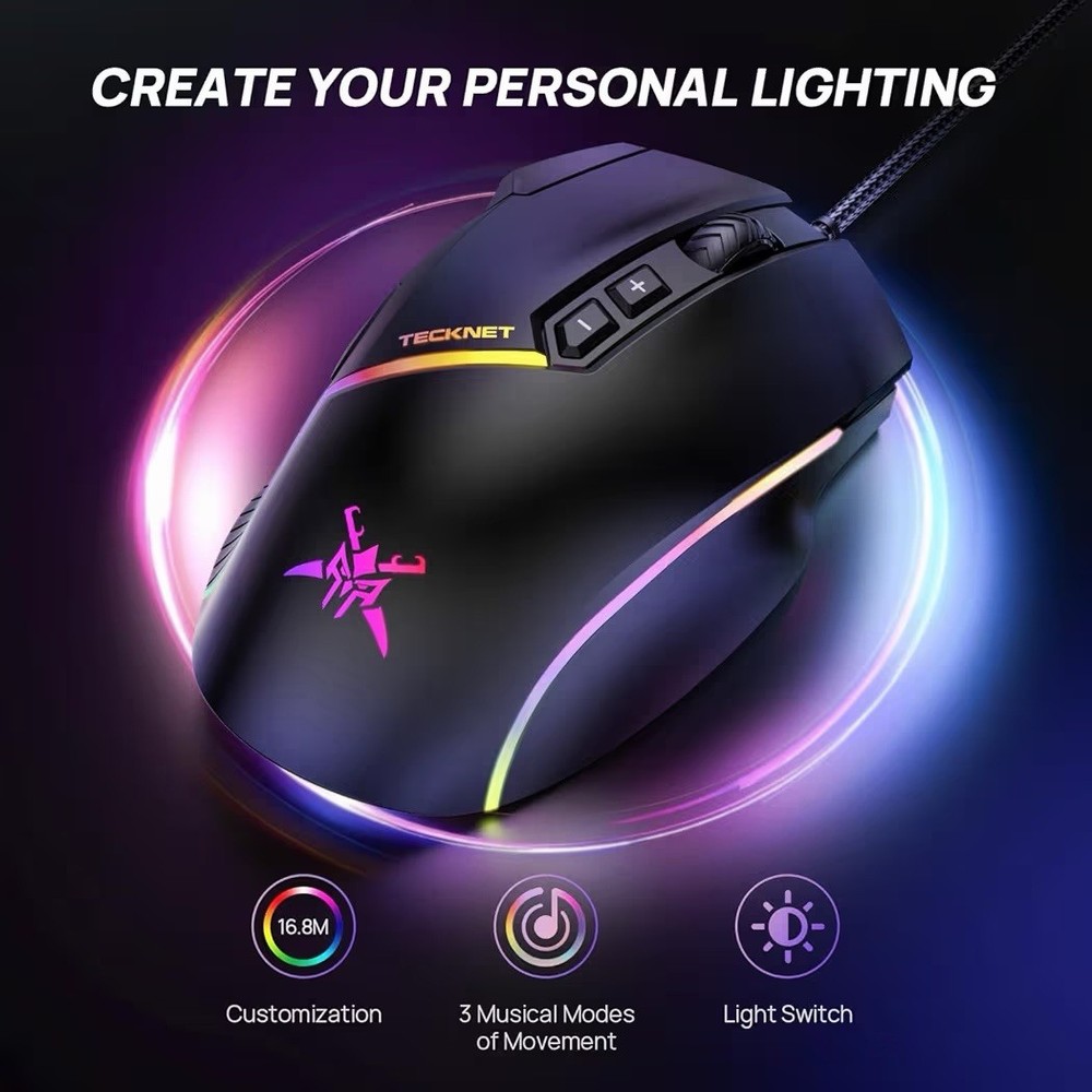Wired Gaming Mouse, 12,800 DPI with Optical Sensor, 8 Programmable