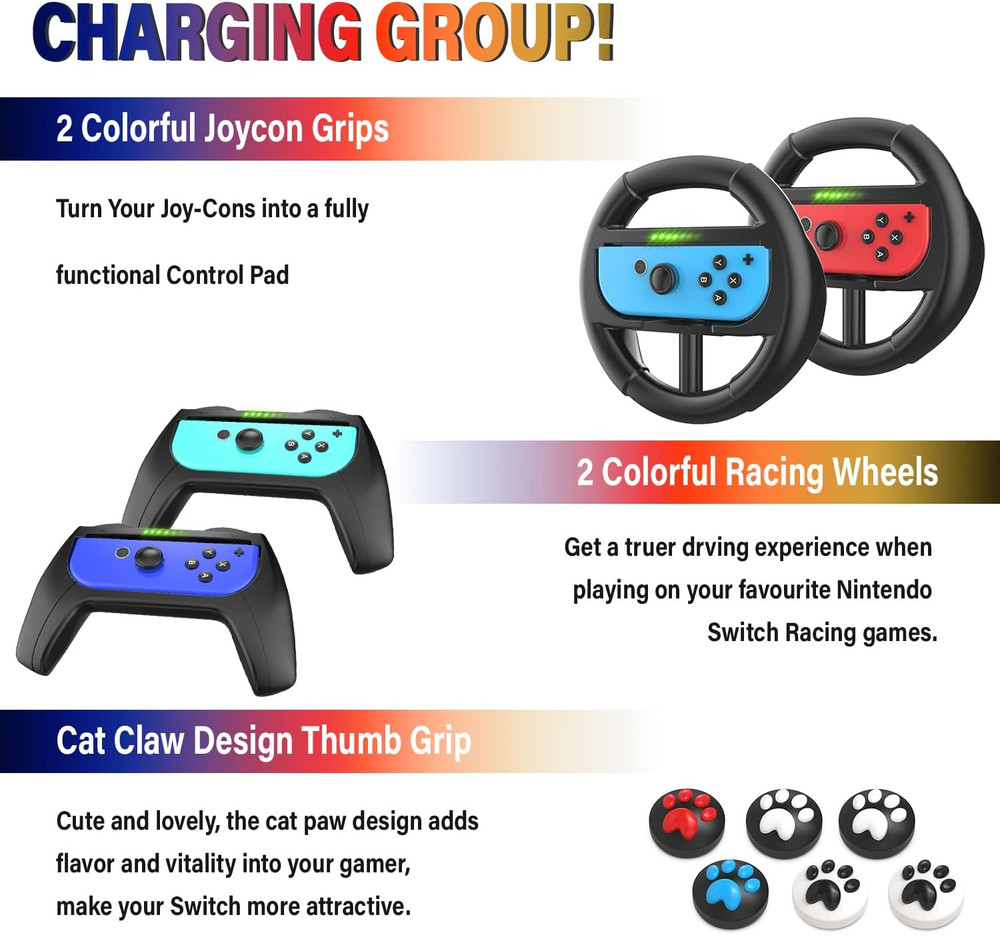 Deruitu Switch Accessories Bundle Compatible with Nintendo Switch, Kit with Carr