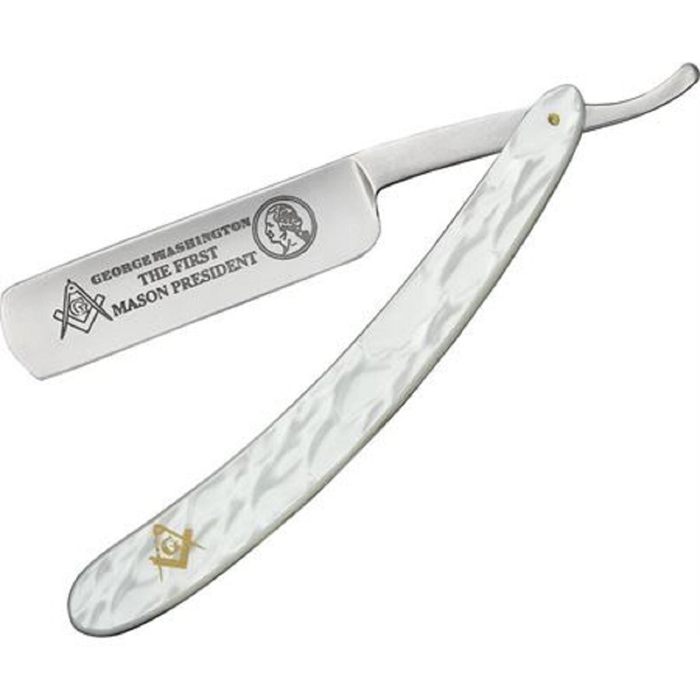 Masonic Pearl Handle Straight Razor Folding Knife - NEW