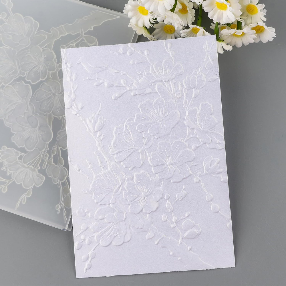3D Embossing Folder for Card Making,Cherry Plum Blossom Clear Plastic Texture Fa