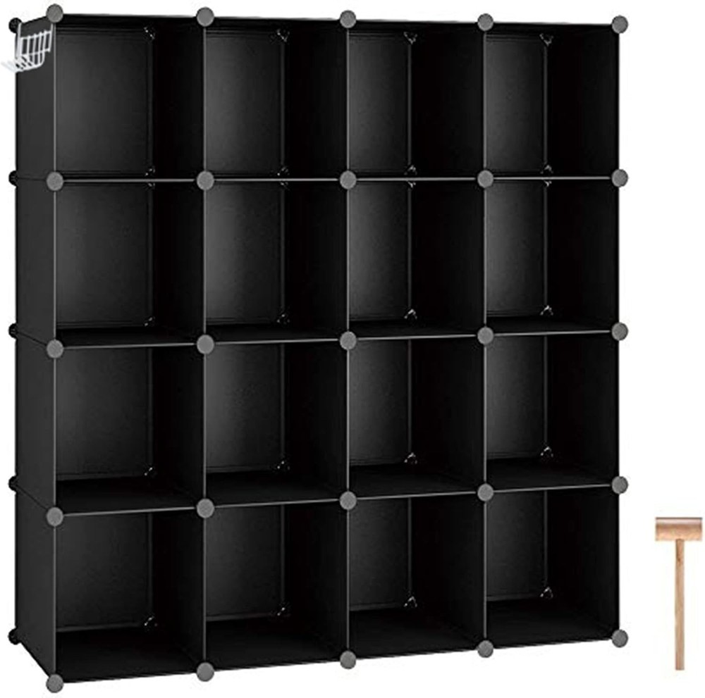 Versatile 16-Cube Storage Solution for Home, Office & Bedroom – Sturdy Black
