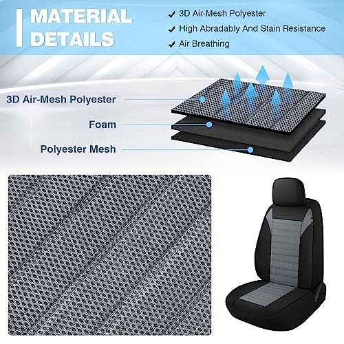 Car Seat Covers Front Set 3D Air Mesh, Breathable Premium Front Pair GREY