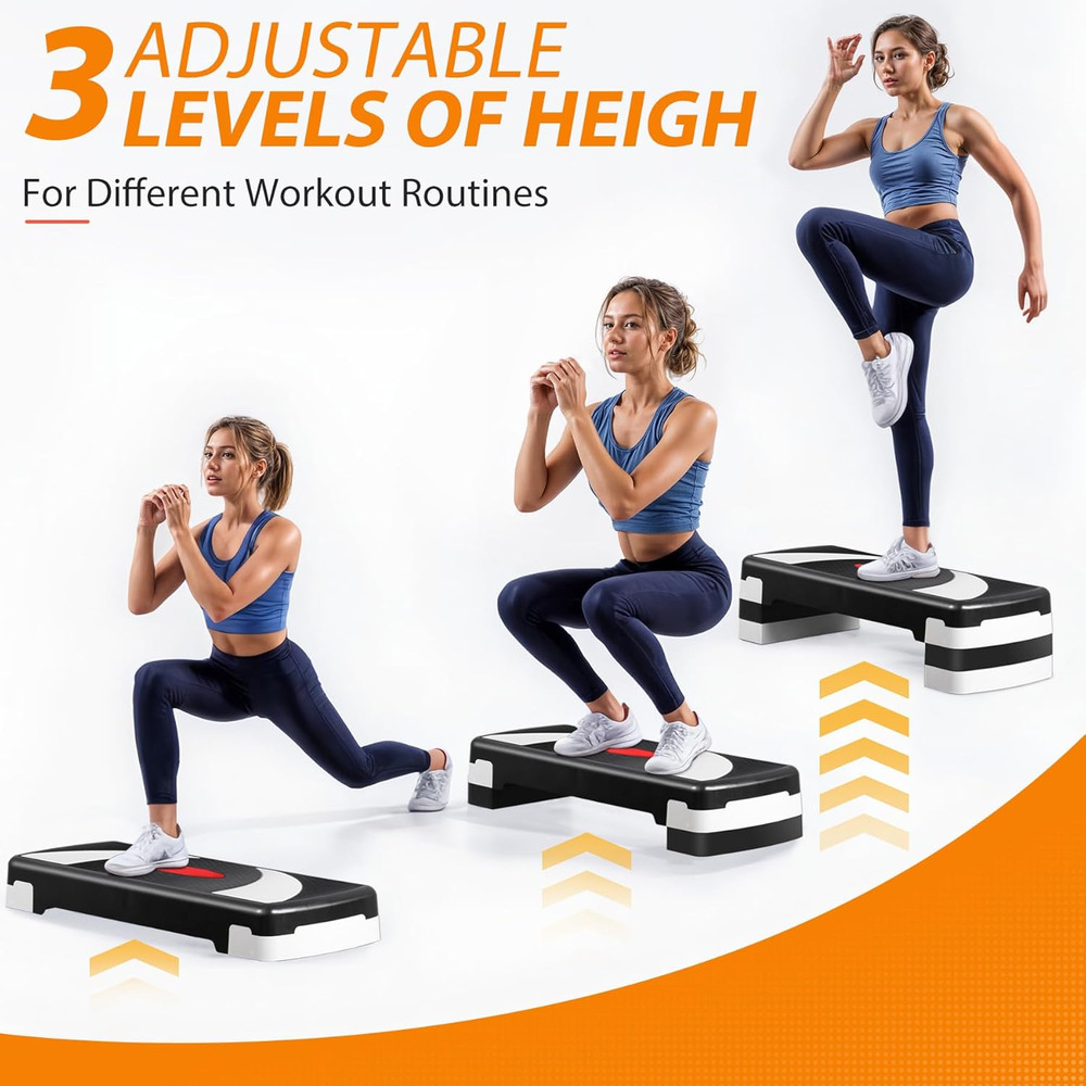 31 Inch Adjustable Workout Aerobic Step, Exercise Platform Trainer W 4 Adjustabl