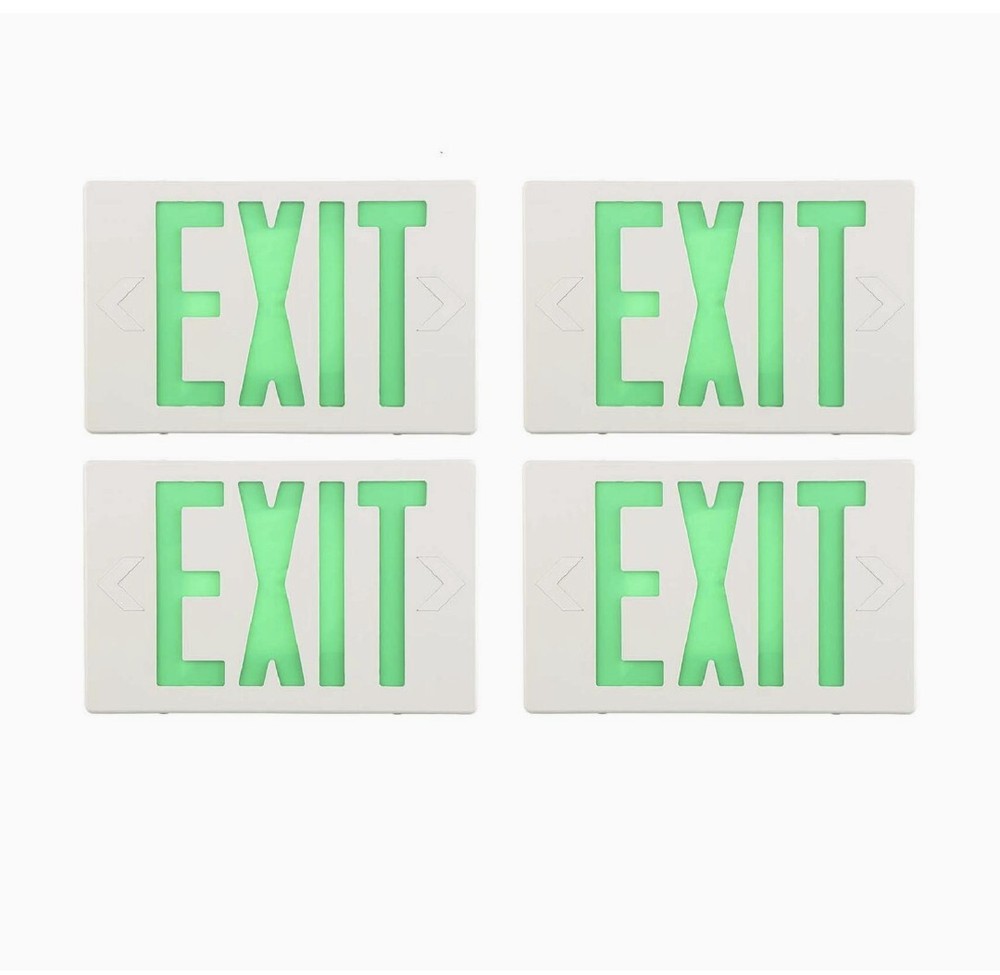 4 Pack Double Sided Exit Signs, Green LED Lights with Battery Backup Combo