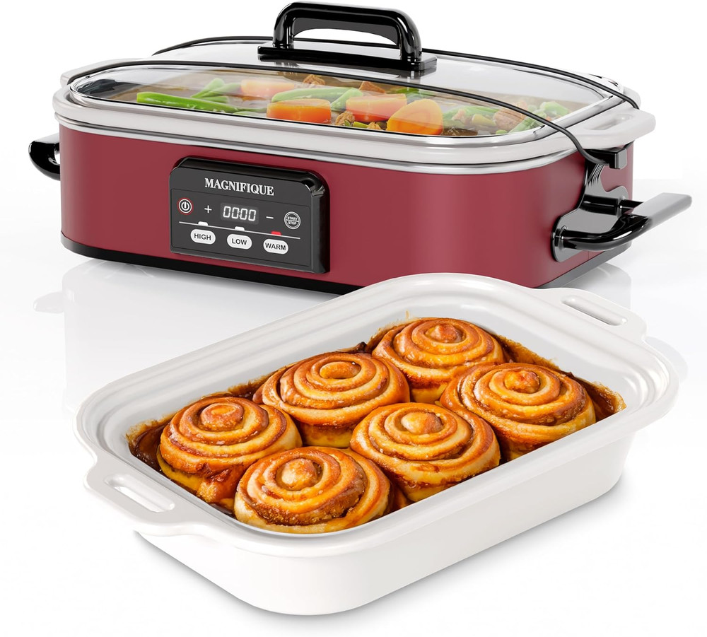 Red 4 Quart Digital Slow Cooker & Premium Ceramic Casserole, Dishwasher Safe