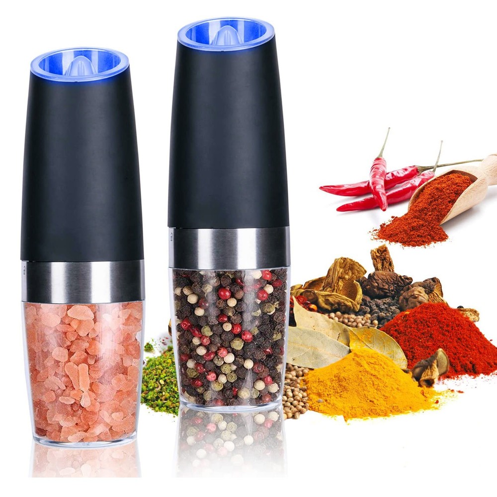 2 PCS Automatic Gravity Electric Salt Pepper Mill Grinder Shakers With LED Light