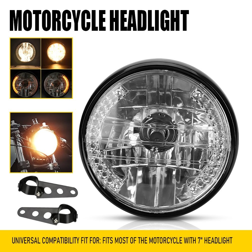 7 inch LED Motorcycle Headlight Round With Mounting Bracket Universal Black EOU