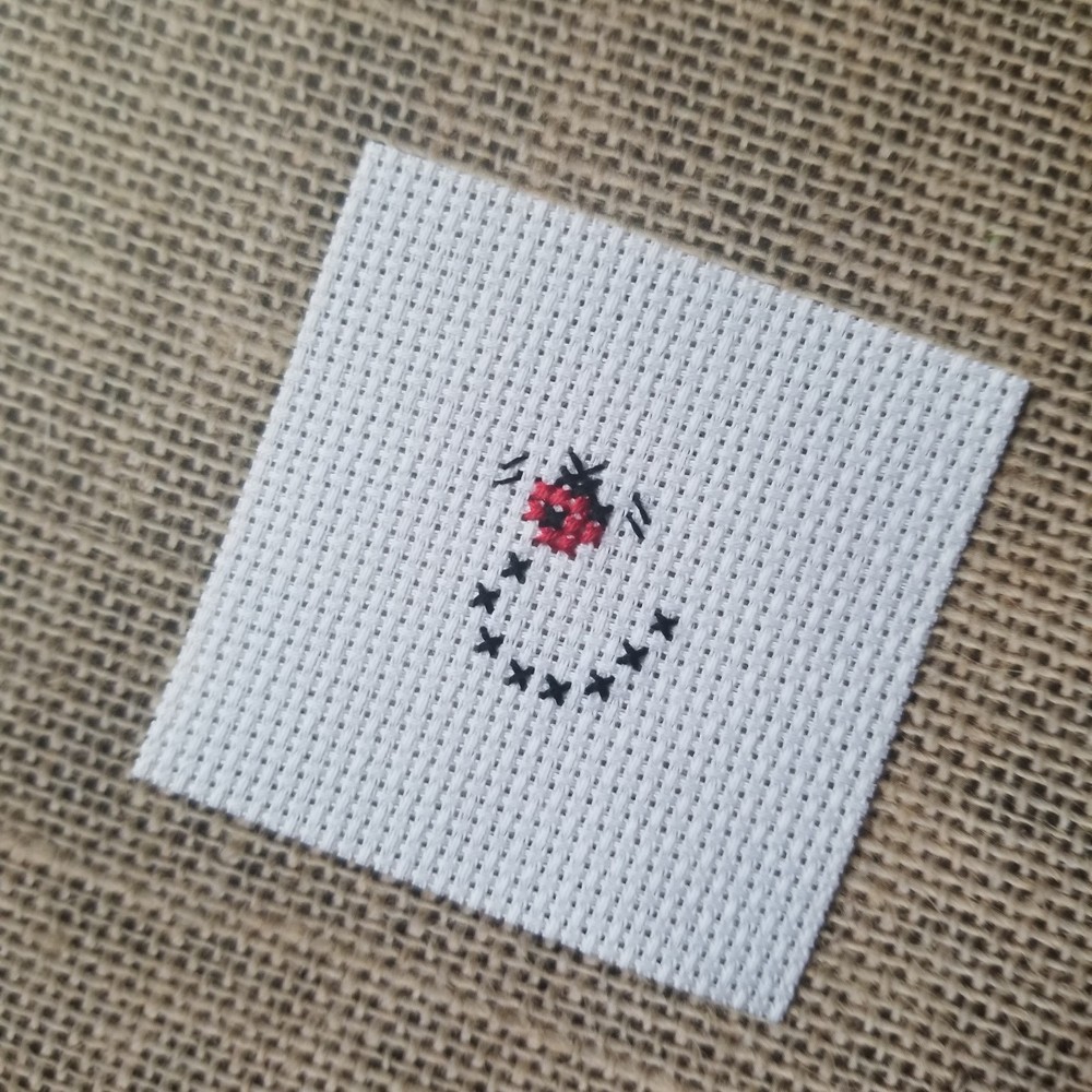 Finished Completed Cross Stitch Mini Flying Red Ladybug Piece for DIY Crafts