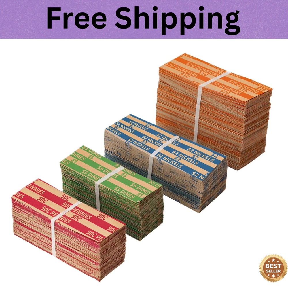 Coin Wrappers Assorted 500 Flat Stripped Roll for 500