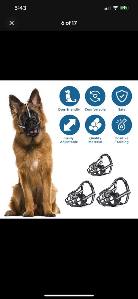 Adjustable Dog Muzzle Soft Silicone Breathable Strong Basket Size 5 (XL)
