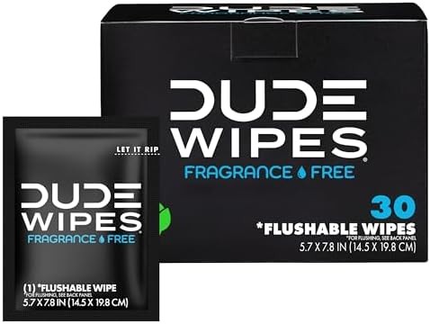 DUDE Wipes On-The-Go Flushable Wipes 30 Count Unscented