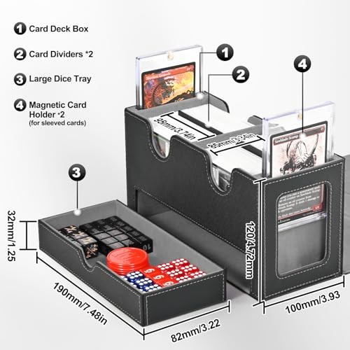 Card Deck Box for MTG, Double Storage Box with 2 Commander Display & Black&Gray