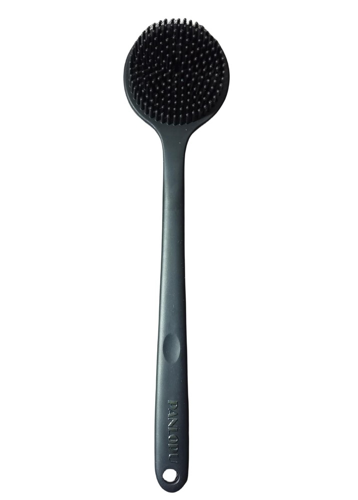 PANLOPU Silicone Bath Brush Long Handled Body Double Sided Back Black