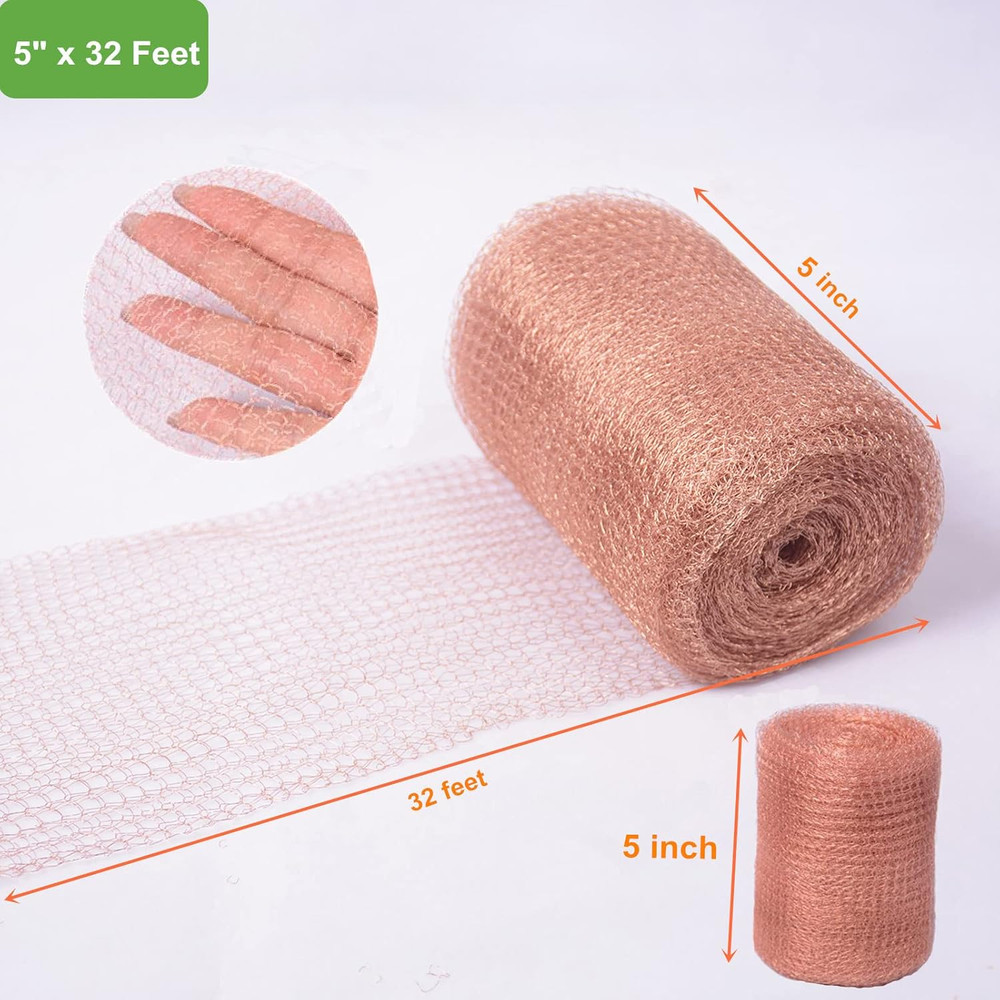 Copper Mesh Rodent Control, 5 in X 32 Ft Pure Copper Wire Mesh, Rustproof Copper