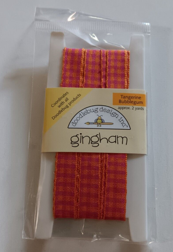 Doodlebug Ribbon Spool Gingham Tangerine Bubblegum