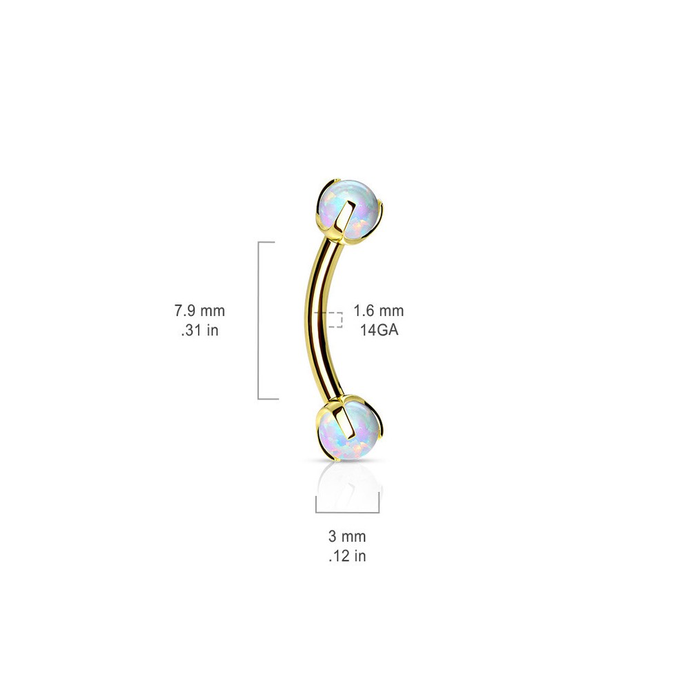 Claw Set Opal Internal Threaded Surgical Steel Curve Bar Eyebrow Ring Piercing