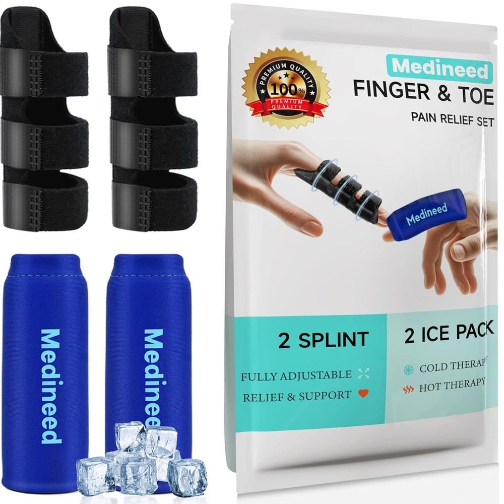 2PCS Finger Ice Pack & Trigger Splint, Thumb One Size, Blue+Black
