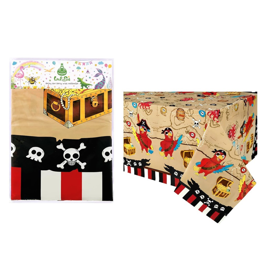 WERNNSAI Pirate Party Tablecloth - 1 Pack 108" x 54" (Rectangular), Brown 1pc