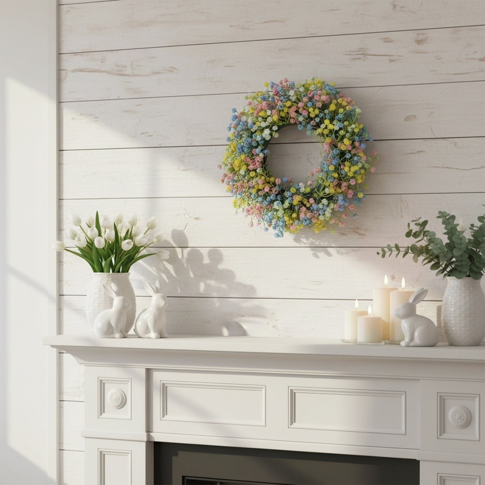 Artificial Wreath for Easter Spring Decor with Plastic Eucalyptus Leaves