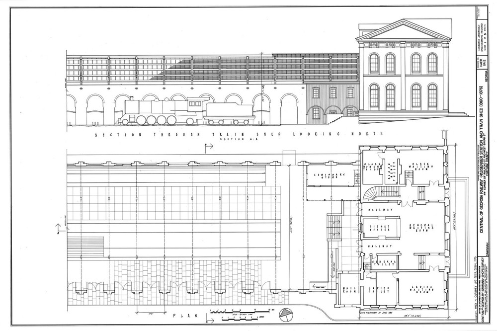 Railway Train Shed, Central Station, Savannah, GA, printed plans