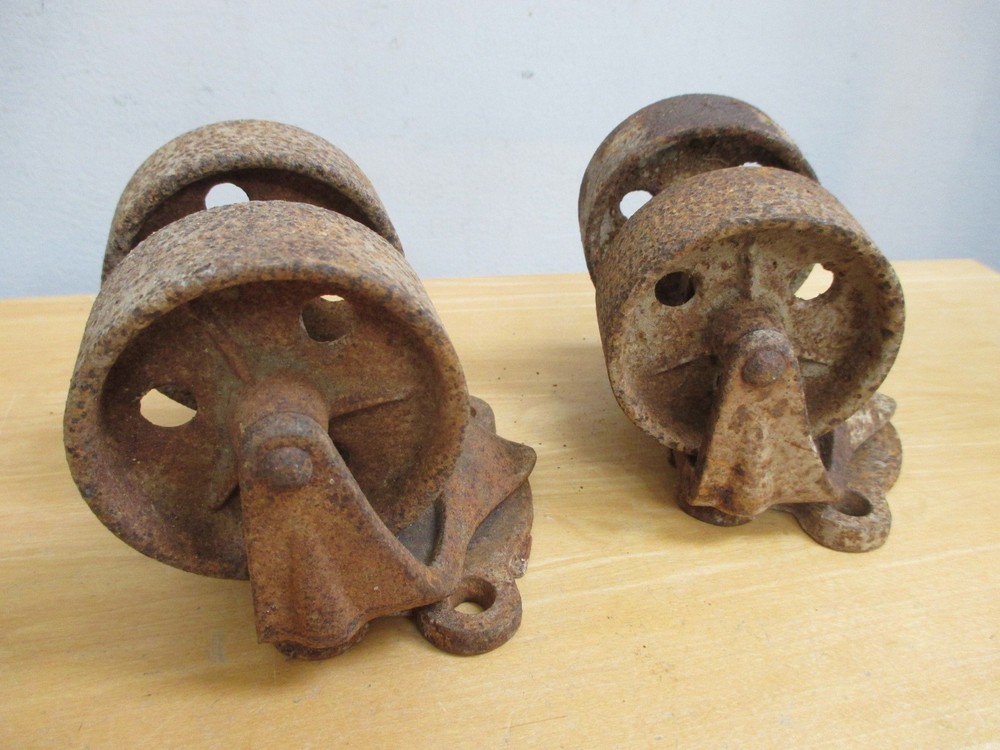 2 Cast Iron Hercules Double 3” Casters *Rusty* 2A