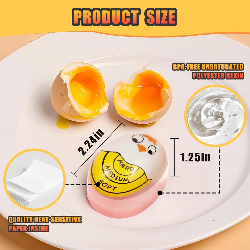 Yellow Egg Timer for Hard and Soft Boiled Eggs, Color Changing, 2 PCS