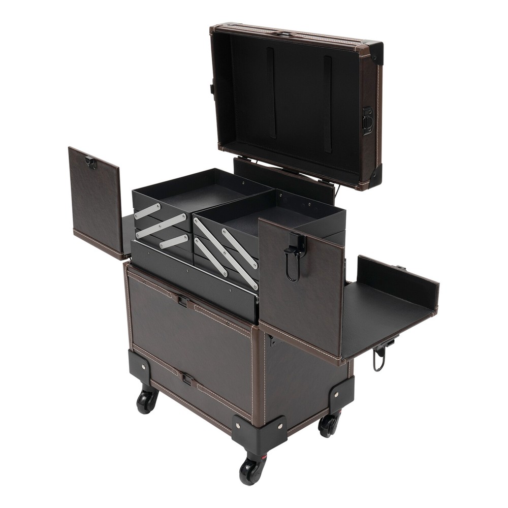 Rectangular Rolling Makeup Train Case Trolley Cosmetic Organizer Box with Mirror