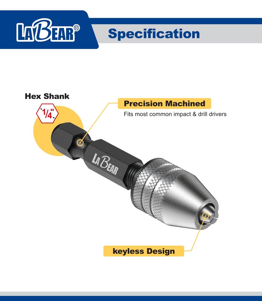 Keyless Mini Drill Chuck Adapter Hex Shank 0.3-3.2mm Micro Bits DIY Tool