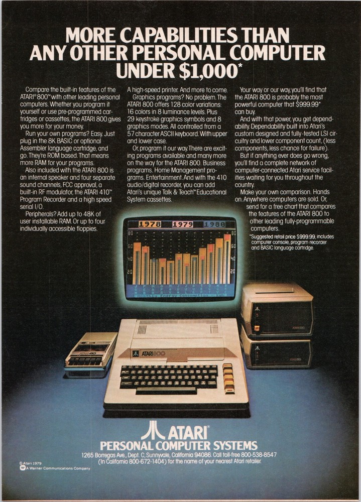 Atari 800 Personal Computer Features Promo Print Ad 1980