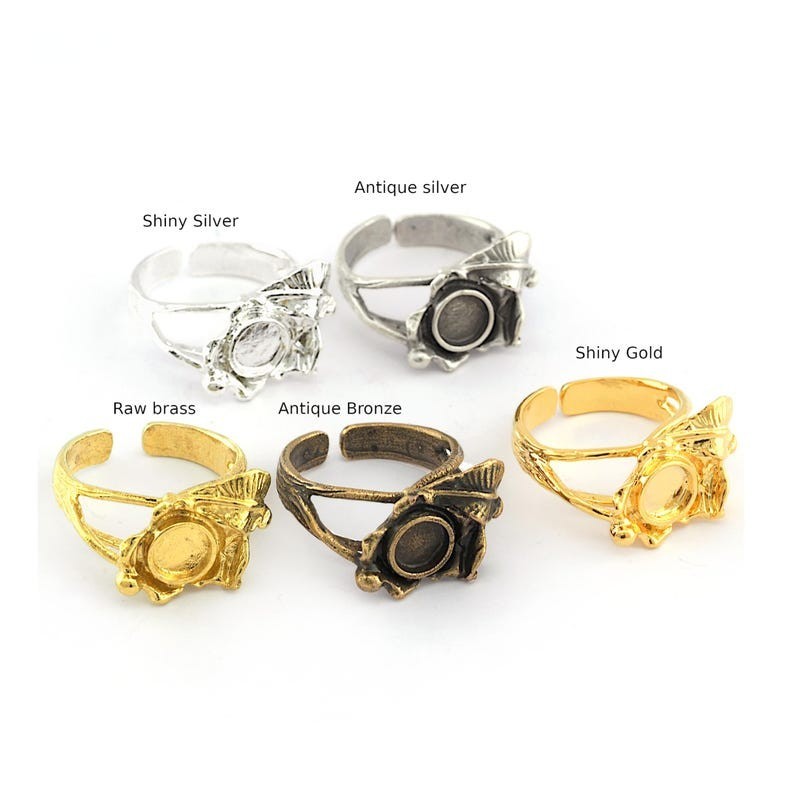 Leaf Ring Blank Base Settings Raw brass Shiny silver-gold Antique silver 4638