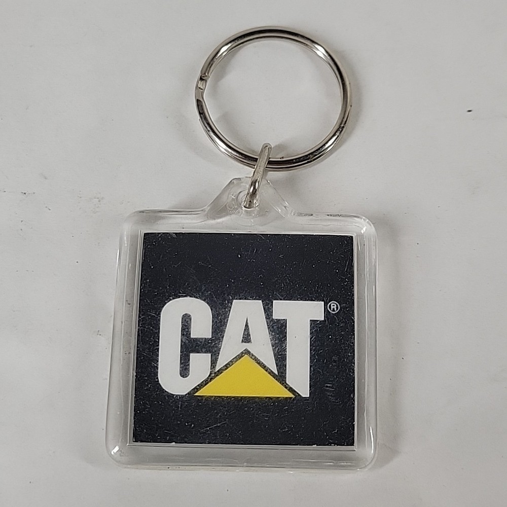 Caterpillar CAT Keychain Key Ring Hard Plastic 1.5 Inch Square