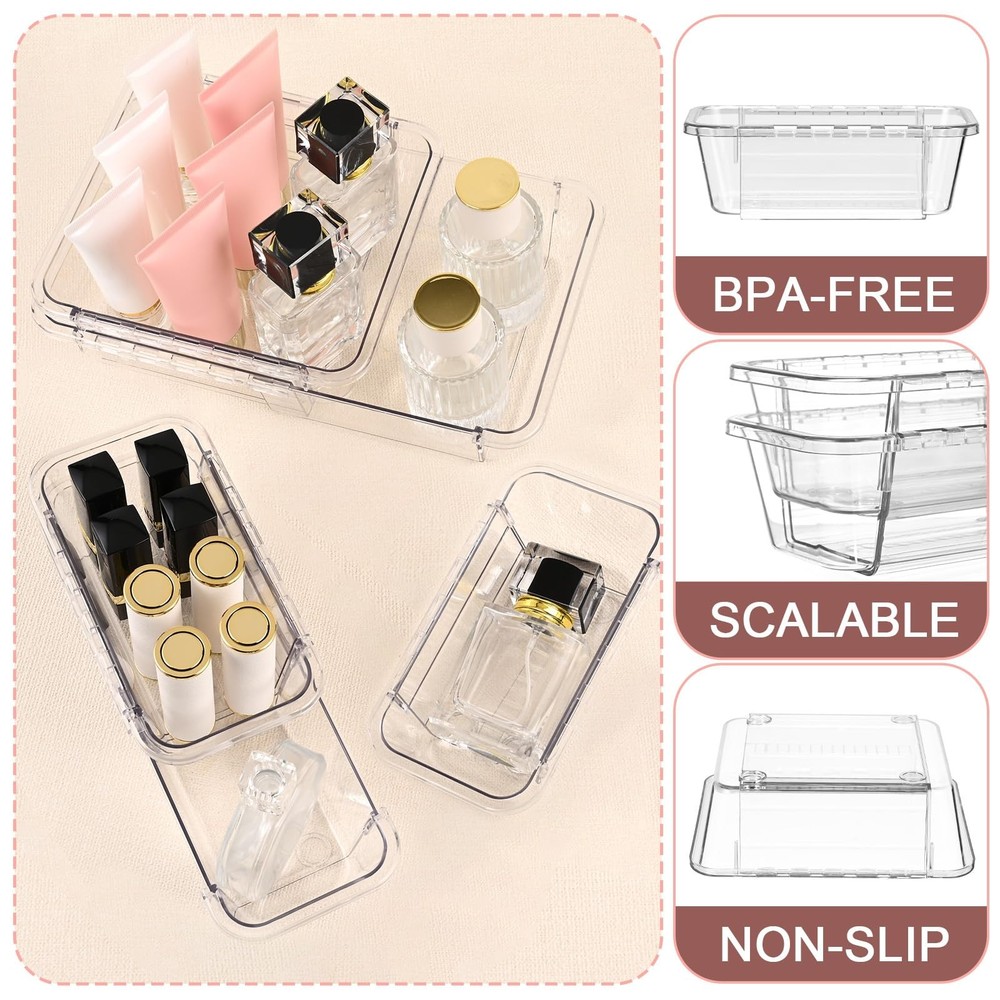 15 Pcs Extendable Clear Drawer Organizer All Adjustable Vanity Storage Box 2