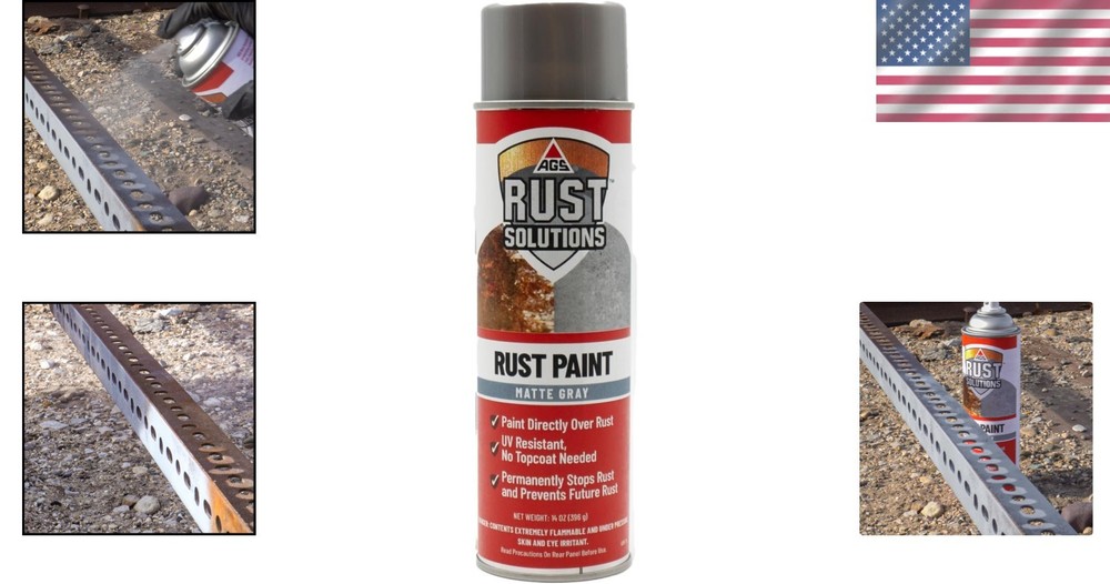 14oz AGS Rust Spray Paint - Effective Rust Eradication with Matte Gray Finish