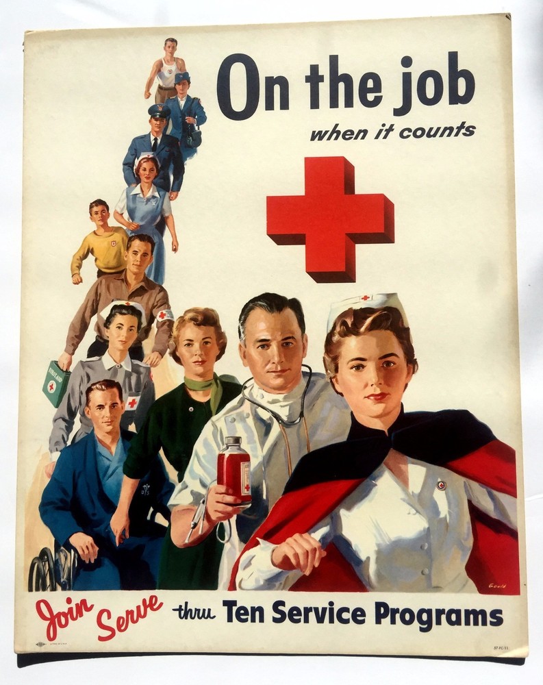 1950s Red Cross Recruiting Sign -- Join Serve thru Ten Service Programs