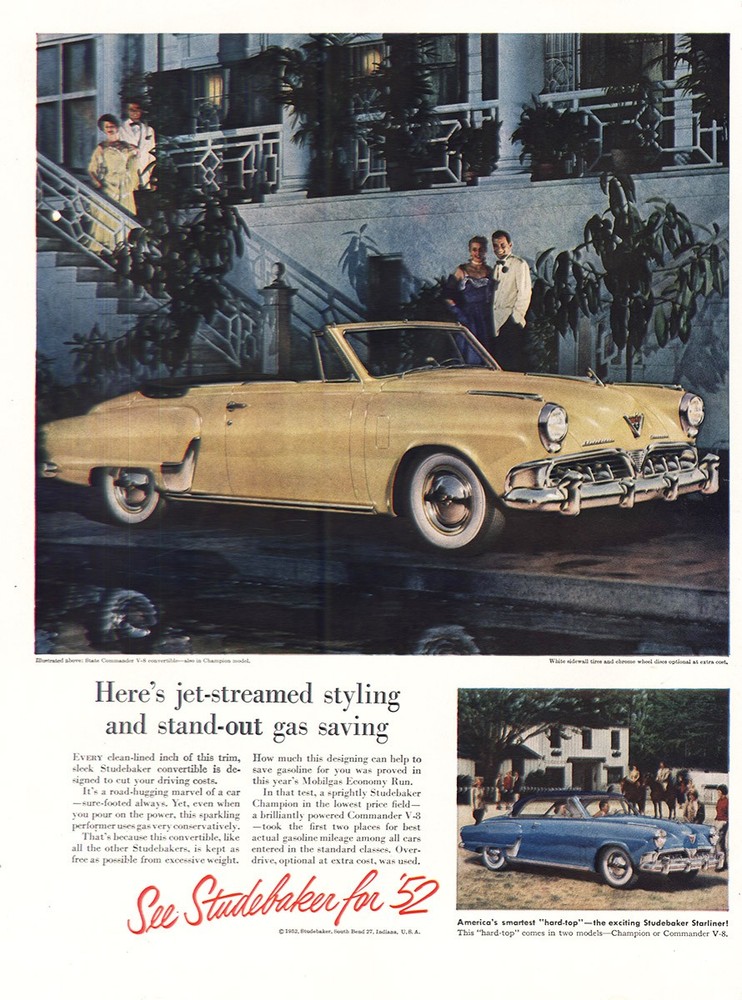 1952 Studebaker: Jet Streamed Styling Vintage Print Ad