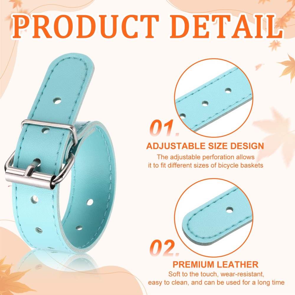 4 Pcs Adjustable Leather Bicycle Basket Strap, Blue