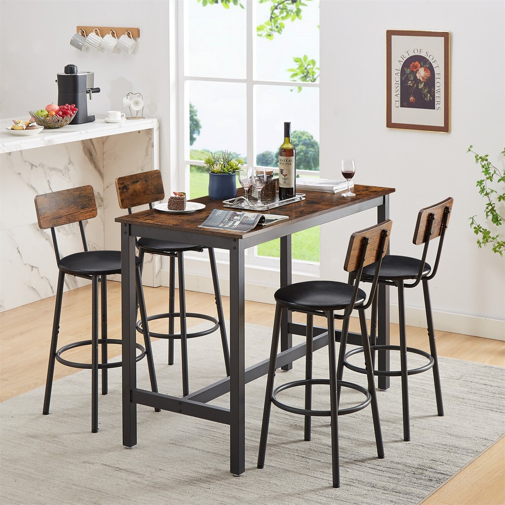 5 Piece Bar Table Set Counter Height Kitchen Pub Table with 4 Bar Stools