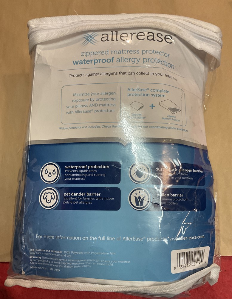 AllerEase Waterproof Allergy Protection Zippered Mattress Protector Queen Size