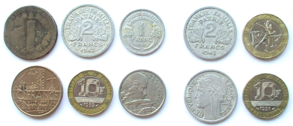 France Lot 10 Coins Francs Centimes