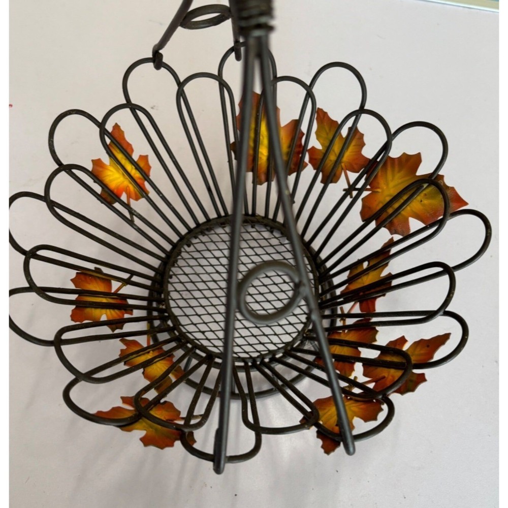 Decorative Metal Basket Fall Leaf Design Black Wire Leaves