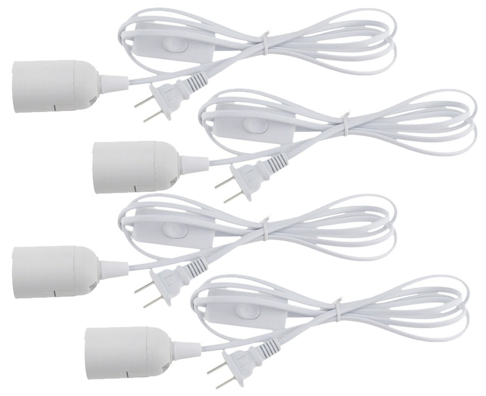 4 Pack 6FT Power Cable Adapter Cords Wire E26 Base with Switch Light Bulbs 72"