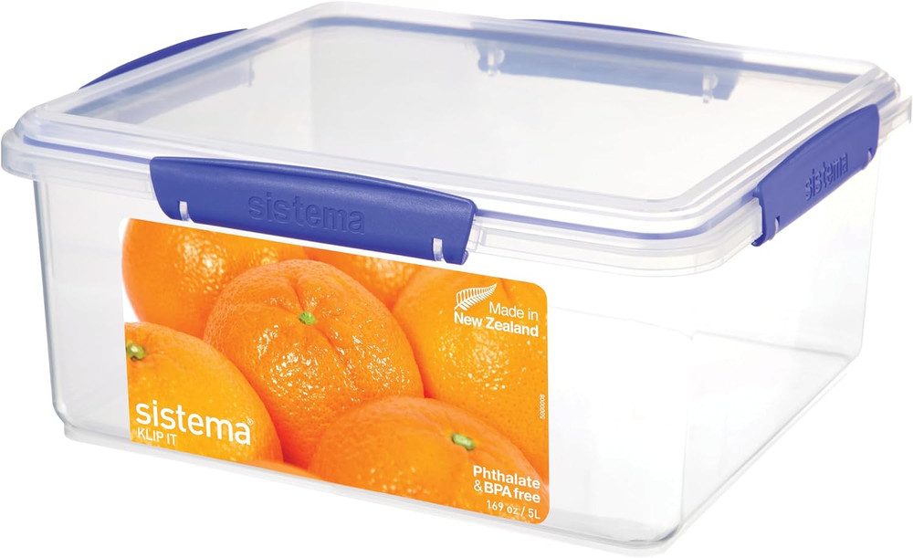 KLIP IT Storage Container, 5 L, Airtight & Stackable, Bpa-Free, Clear with Blue