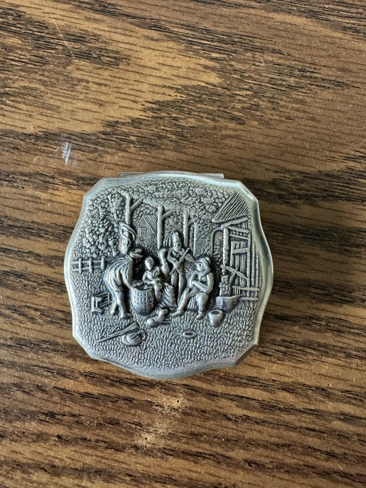 Vintage Silver Pill Box Denmark Tavern Scene Box