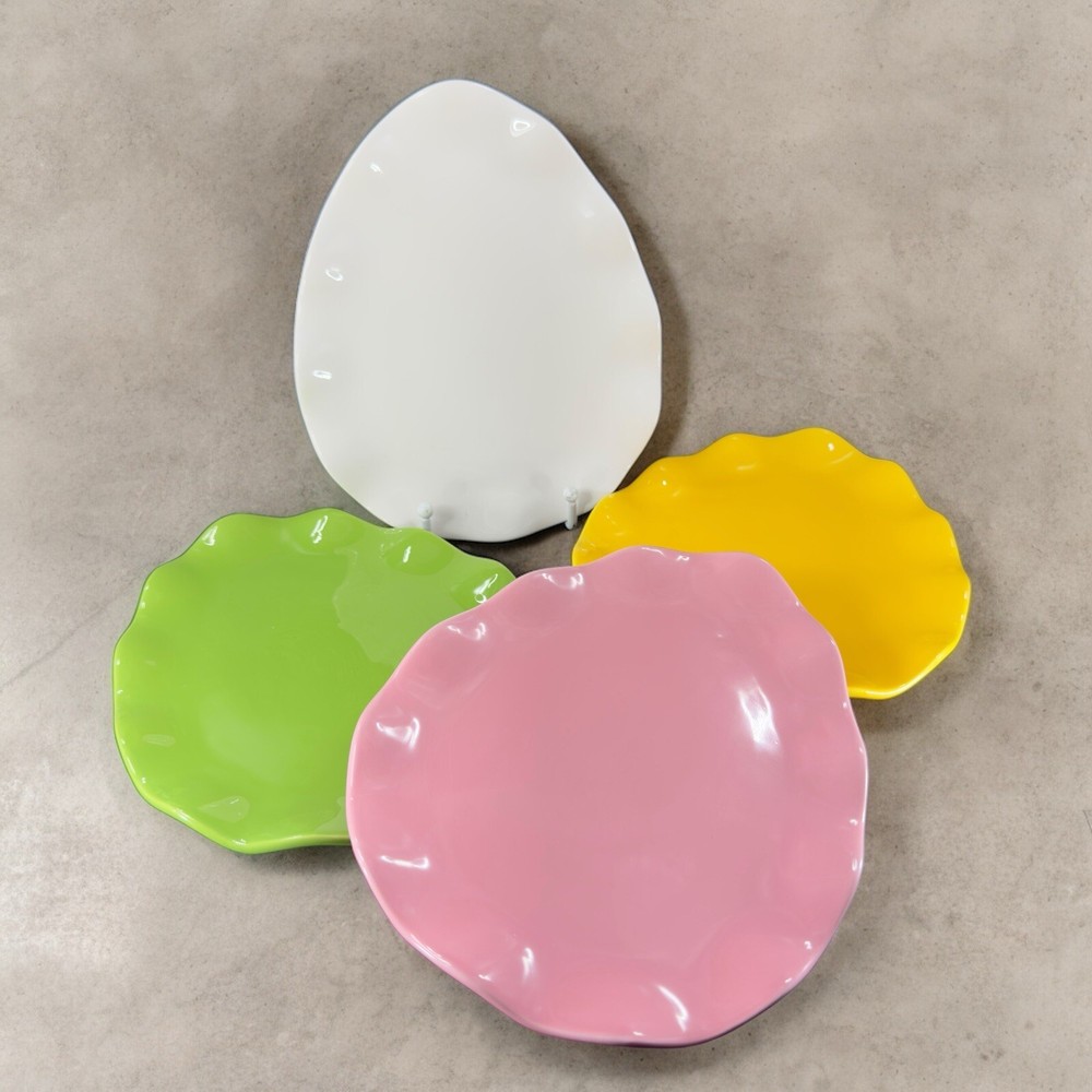 Pottery Barn Easter Egg Shape Dish Plate Set 4 All Different Multicolor Ceramic